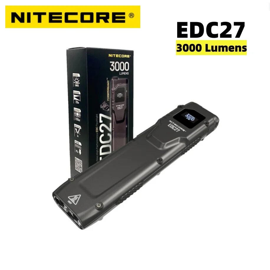 фото Фонарик NITECORE EDC27, 3000 люмен, USB-C, перезаряжаемый тактический светодиодный фонарик в реальном времени с встроенным аккумулятором