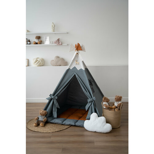 Вигвам детский с ковриком, окошком , подушкой и антискладывателем горы темно-серый