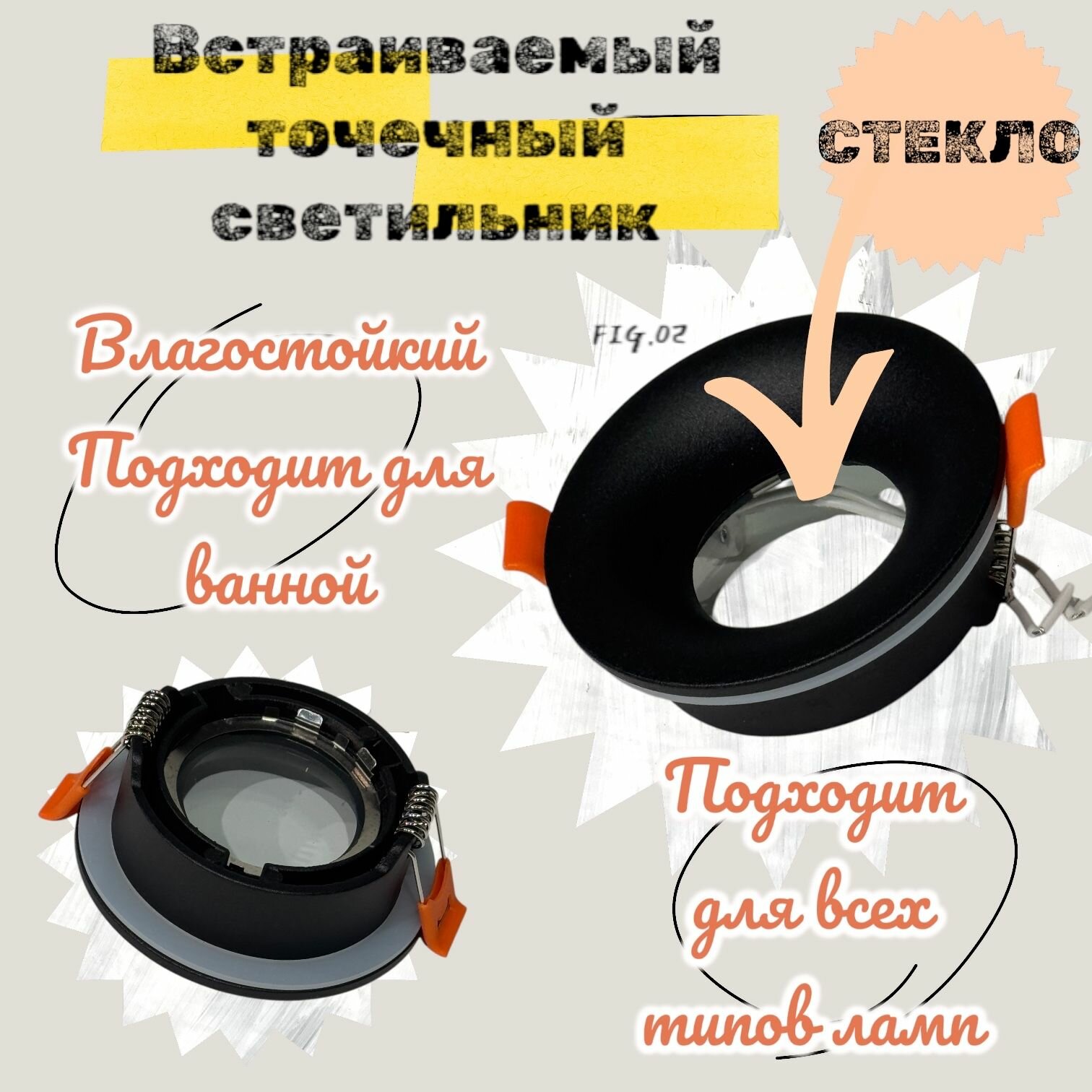 Точечный встраиваемый влагостойкий светильник круглый