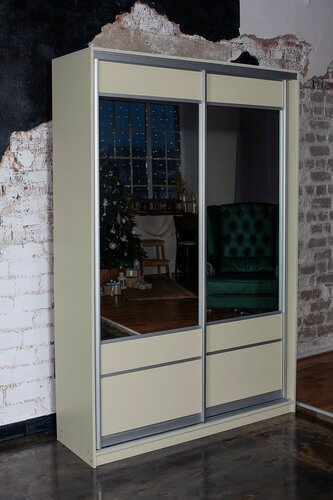 Изображение товара Шкаф- купе ЭльфОла "Эко" 120*45*240 см, слоновая кость, фасады вставка зеркало