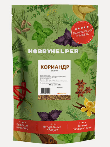 Изображение товара Кориандр зерно (семена) HOBBYHELPER дой пак 250г