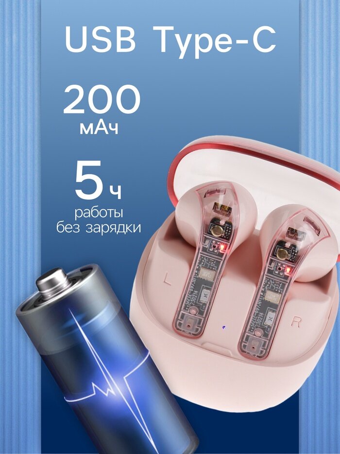 Наушники беспроводные R20, TWS, вкладыши, Bluetooth 5.3, 30/200 мАч, шумоподавление, розовые — фото 1