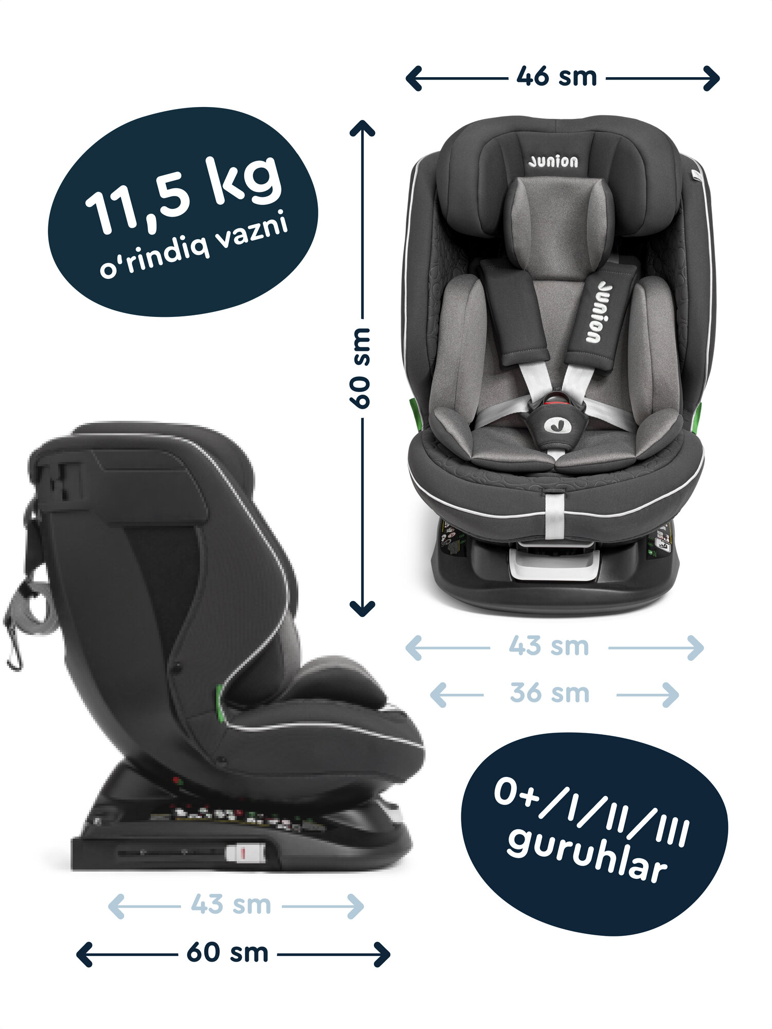 Автокресло JUNION Julsi i-size группа 0+/1/2/3 (0-36 кг), цвет черный — фото 1