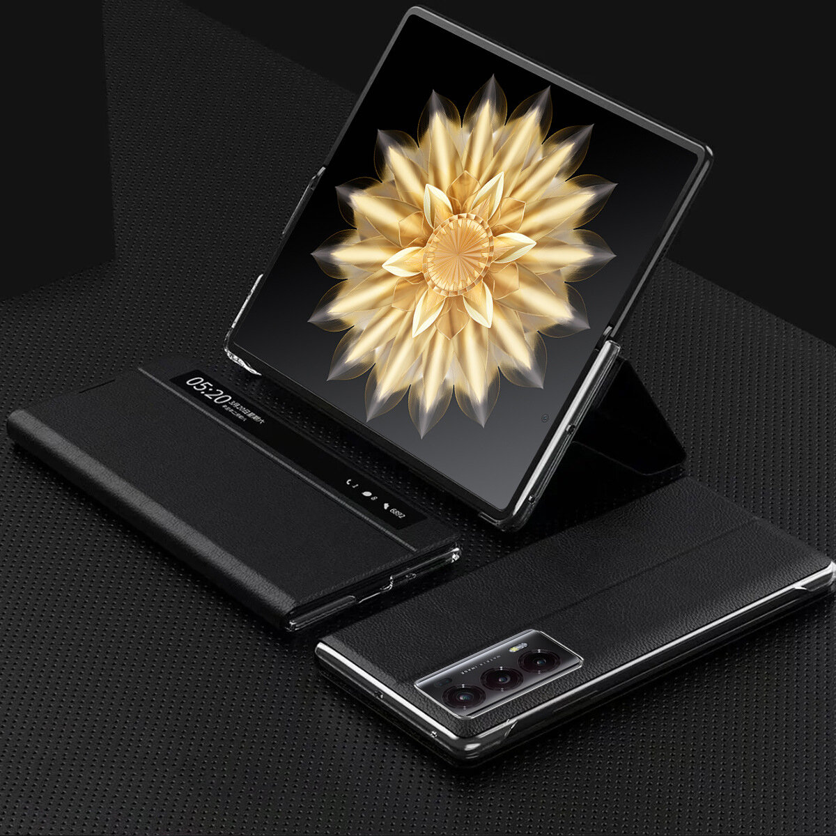 Чехол-книжка MyPads «Anteprima» для Honor Magic V2 с окошком для входящих вызовов и свайпом, из импортной натуральной кожи. Черный — фото 1