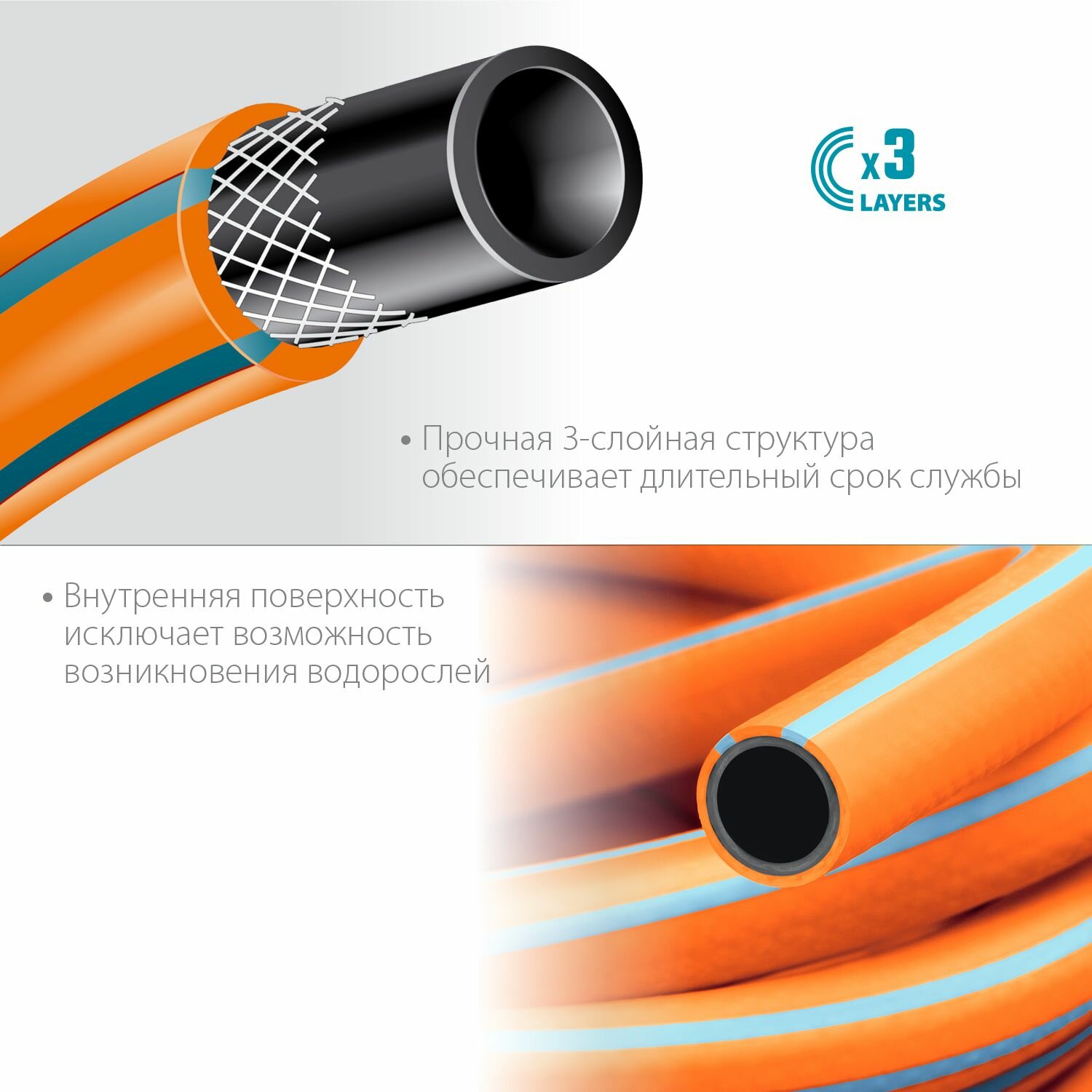 Поливочный шланг GRINDA FLEX 3, 1/2 , 15 м, 25 атм, из термоэластопласта, трёхслойный, армированный, гибкий (429008-1/2-15) — фото 1