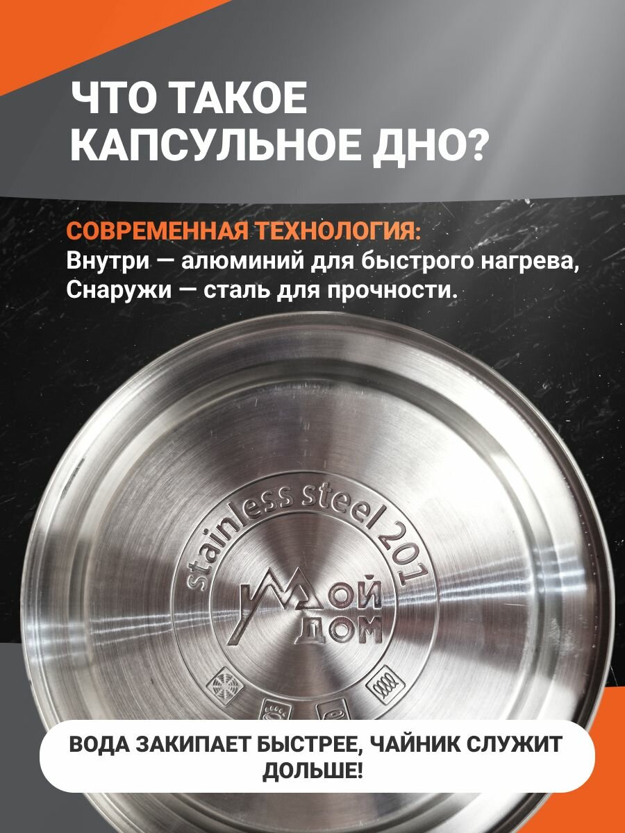 Чайник заварочный Мой Дом, нержавеющая сталь, 1 л, с ситечком — фото 1