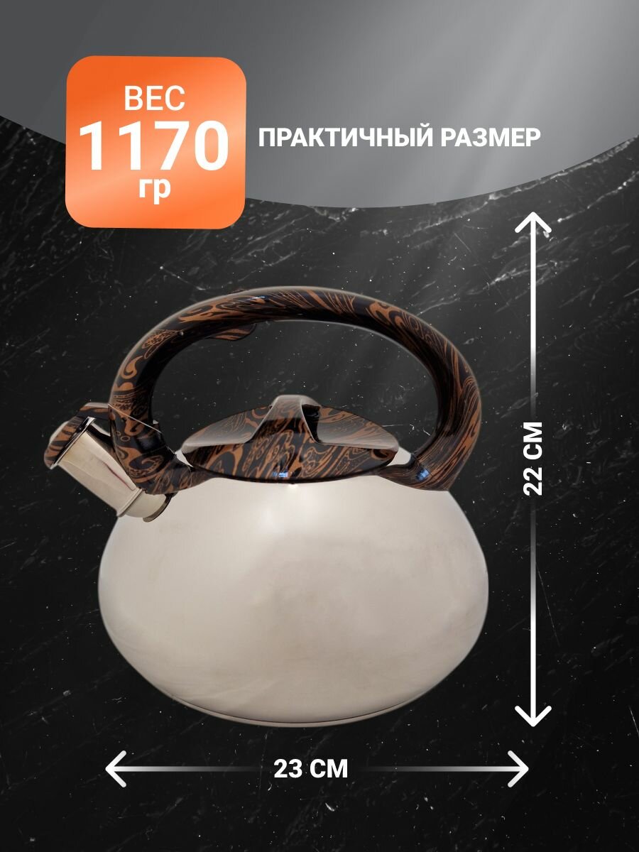 Чайник Мой дом, со свистком, нержавеющая сталь, 3 л, серебристый — фото 1