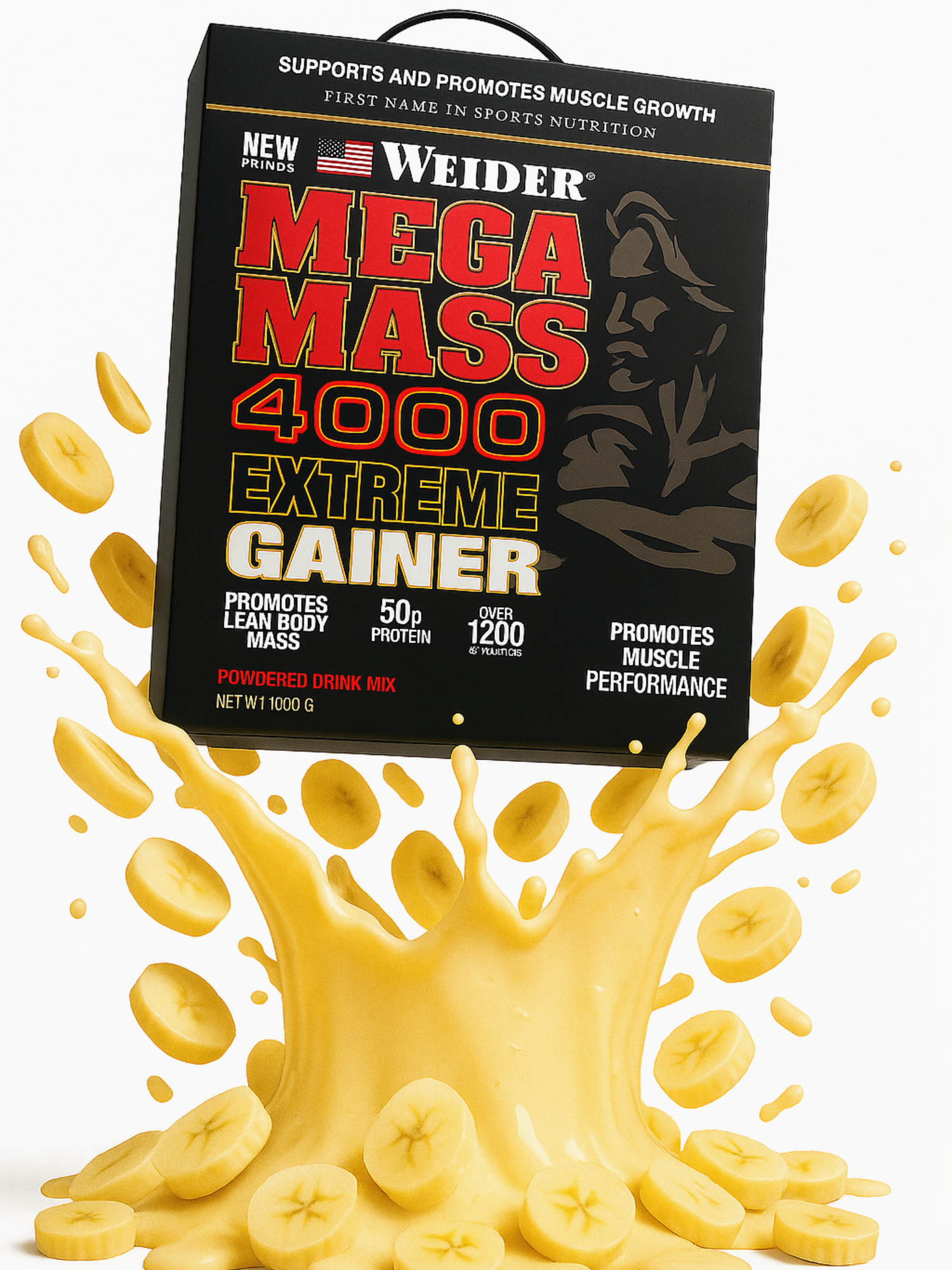 Гейнер Mega Mass Weider Gainer Black, для набора массы, Банан 3 кг — фото 1