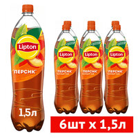 Чай Lipton черный, персик, 1.5 л, 6 шт.