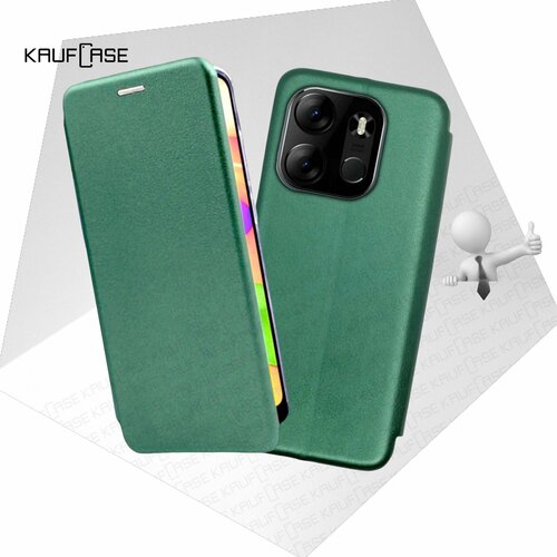 Чехол книжка KaufCase для телефона Tecno Spark Go 2023 /Pop 7 (BF7 /BF6) (6.56), темно-зеленый. Трансфомер чехол книжка kaufcase для телефона tecno pop 6 pro be8 6 56 темно зеленый трансфомер