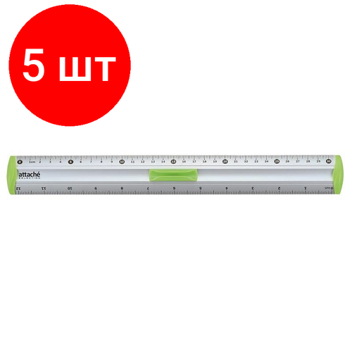 Комплект 5 штук, Линейка 30см Attache Selection aluminium с держателем зеленый attache selection линейка attache selection 30 см зеленый пластик