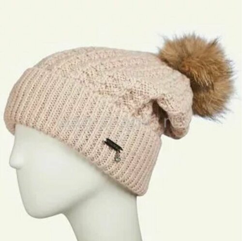 Шапка бини  шапка женская с пампоном, размер 56-58, розовый