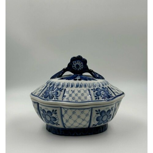 Фарфоровая Сахарница с Крышкой Высота 13 см Гжель Ручная Работа! Винтаж!