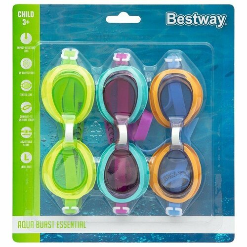 фото Очки для плавания lil' lightning swimmer, от 3 лет, набор 3 шт, 21074 bestway (комплект из 4 шт)