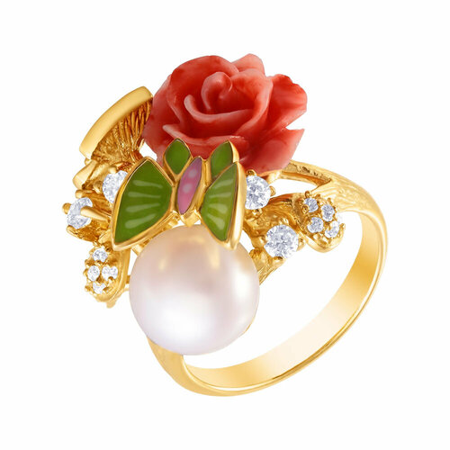 фото Кольцо element47, серебро, 925 проба, жемчуг, размер 18