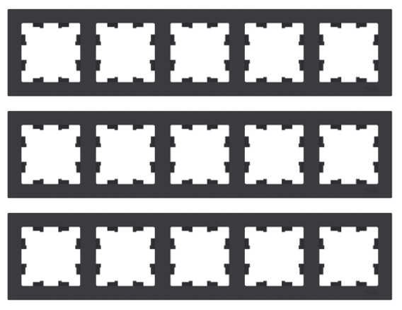 Рамка 5-постовая, универсальная, Schneider Electric/Systeme Electric AtlasDesign, карбон (чёрный матовый) ATN001005(комплект 3 шт.)