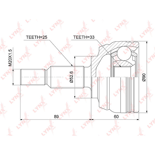 LYNXAUTO co-3845 (151727 / 391001162R / 391015061R) шрус наружный Renault (Рено) duster 1.5d-1.6 10 / fluence 1.5d-2.0 10 / Megane (Меган)