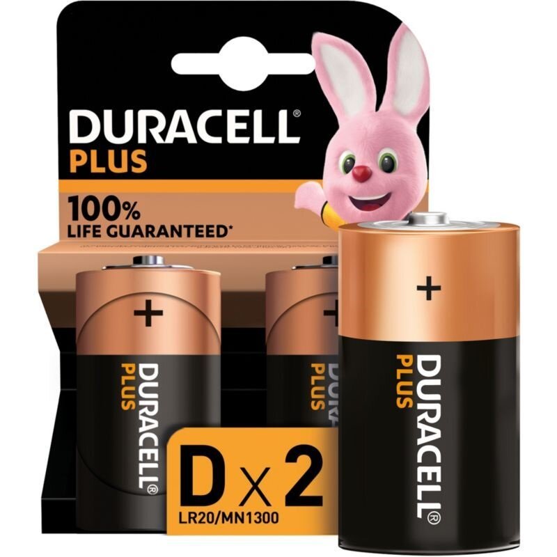 Батарейка Duracell Plus D, в упаковке: 2 шт.