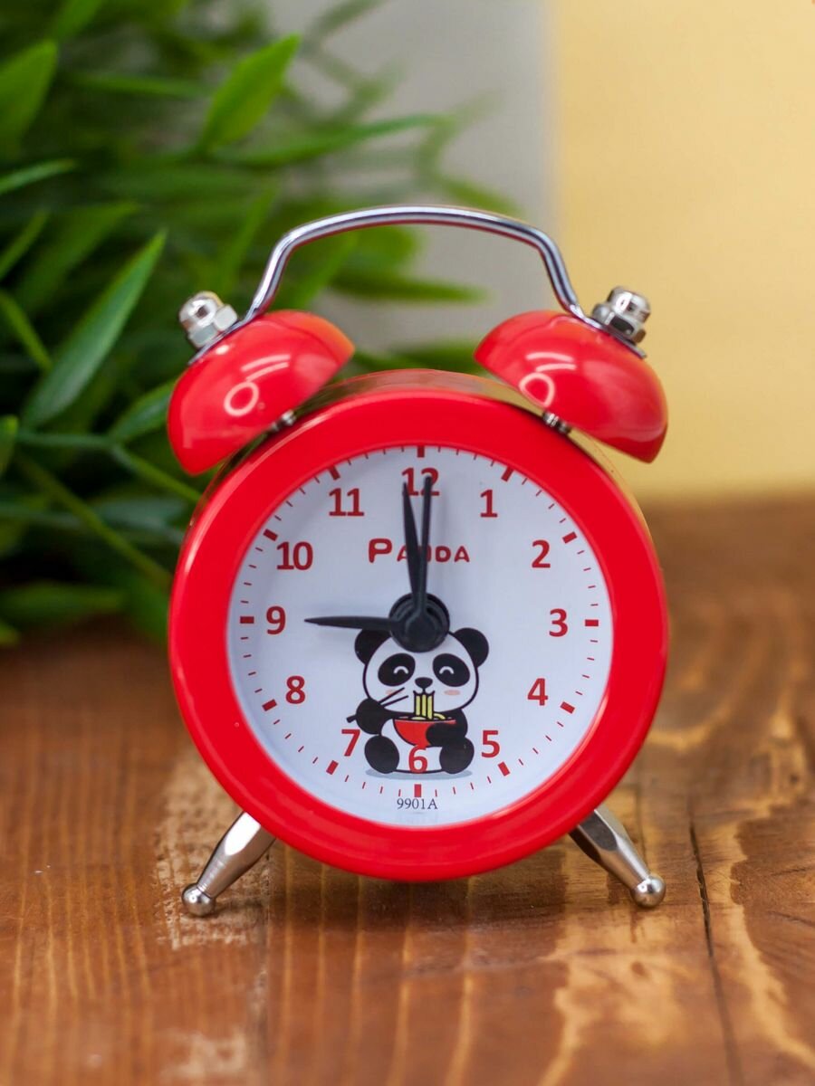 Часы настольные с будильником Mini panda red