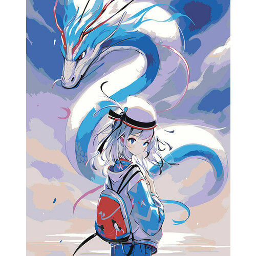 Картина по номерам Аниме девушка с рюкзаком и дракон