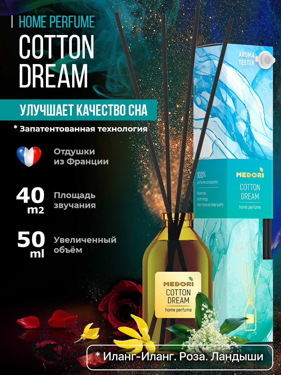 Аромадиффузор Medori Cotton Dream - диффузор с палочками для дома