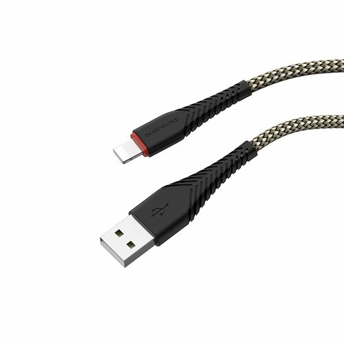 USB кабель BOROFONE BX25 Powerful Lightning 8-pin, 1м, 2.4A, нейлон (черный)
