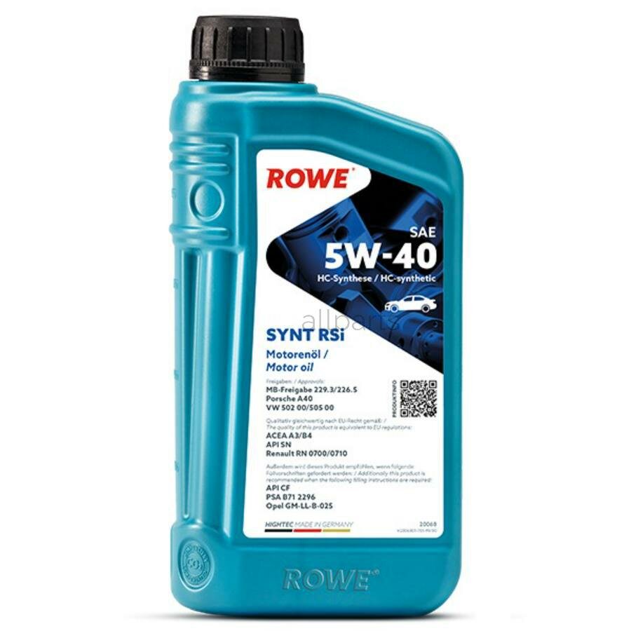 ROWE 20068-0010-99 Масло моторное 5W-40 ROWE 1л НС-синтетика HIGHTEC SYNT RSi A3/B4