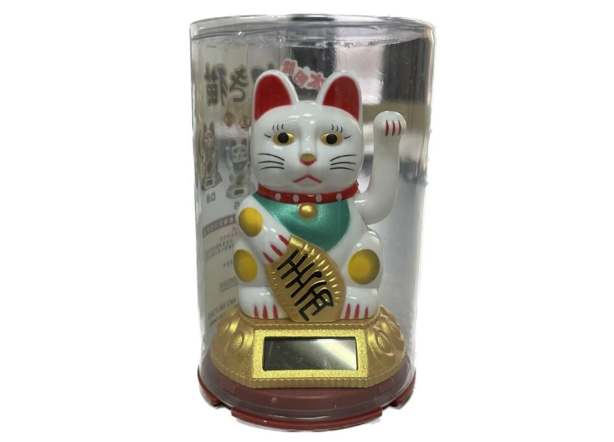 Статуэтка на солнечной батарейке кот манэки нэко / денежный кот манеки неко, белый