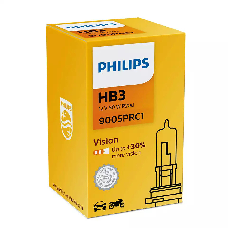 Лампа автомобильная галогенная Philips 9005PRC1 HB3 60W P20d 1 шт.