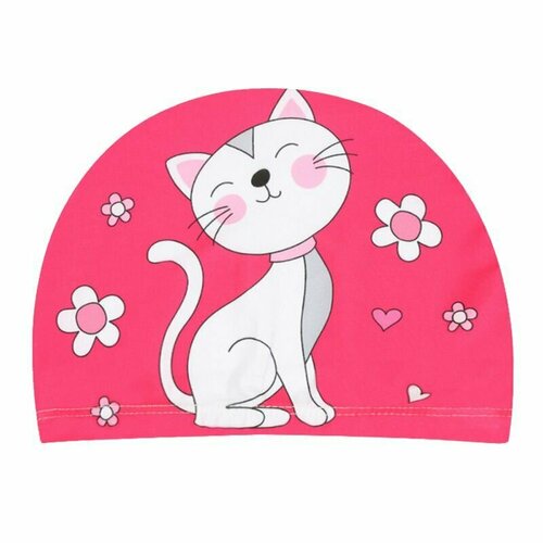 фото Шапочка для плавания детская happy kid, котенок, тканевая, маленькая, для бассейна, текстильная, для мальчика, для девочки happy kids