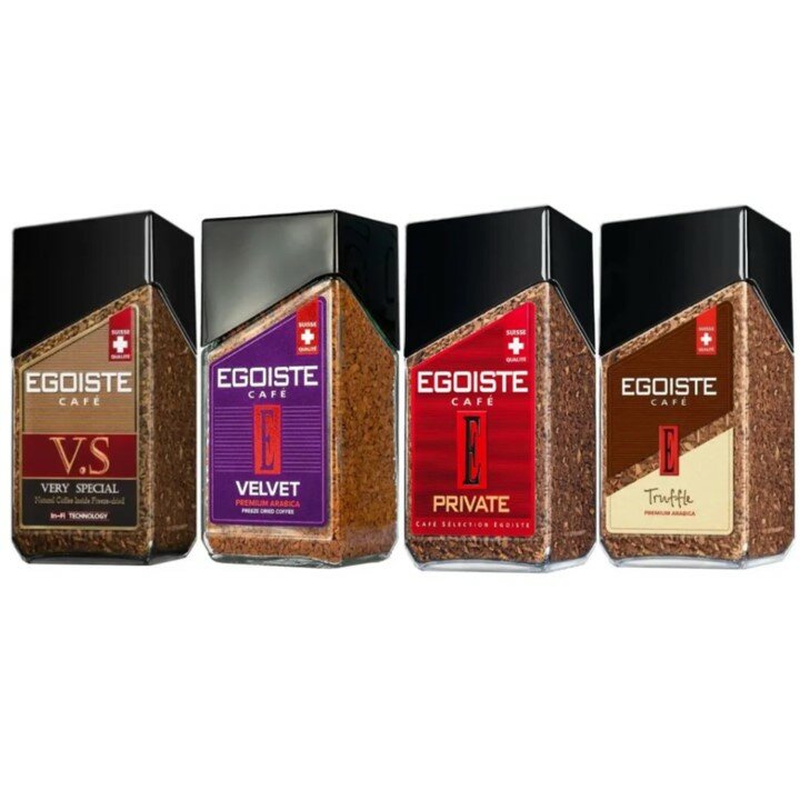 Набор кофе растворимый Egoiste 4 шт (V.S. 100 гр. + Velvet 95 гр. + Private 100 гр.+ Truffle 95 ст.)