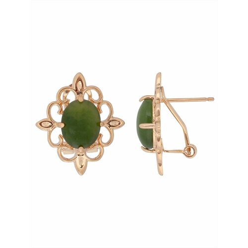 Серьги Lotus Jewelry, нефрит, зеленый