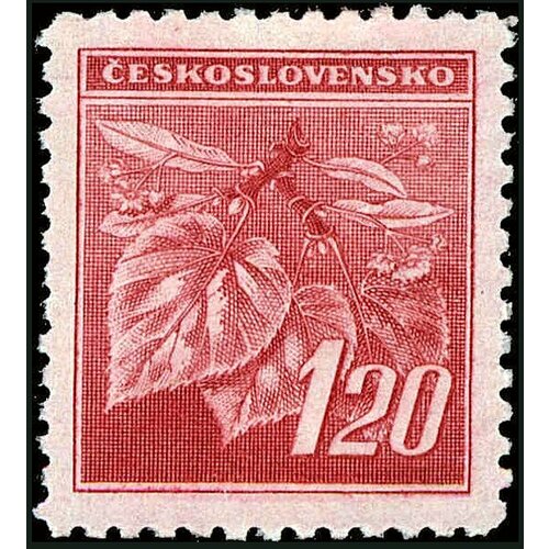 (1945-024) Марка Чехословакия Липовая ветка (Розовая) Липовая ветка. Пражское издание (Стандарт