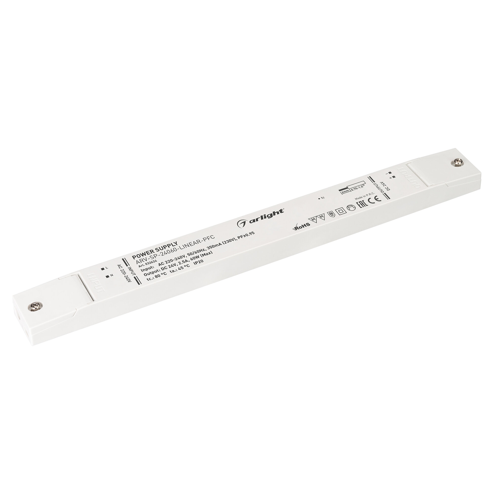 Источник напряжения Arlight Блок питания ARV-SP-24060-LINEAR-PFC (24V, 2.5A, 60W) (ARL, IP20 Пластик, 5 лет)