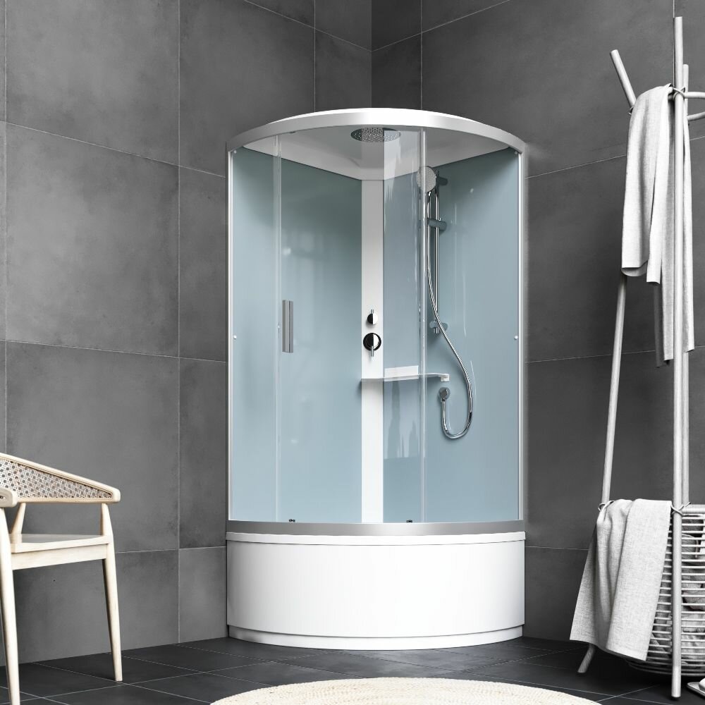 фото Душевая кабина универсальная AM.PM X-Joy Depp W88C-401A-090WT 90х90 см, с крышей, смеситель, полочка, низкий поддон, верхний и ручной душ, стекло прозрачное профиль матовый хром, Германия