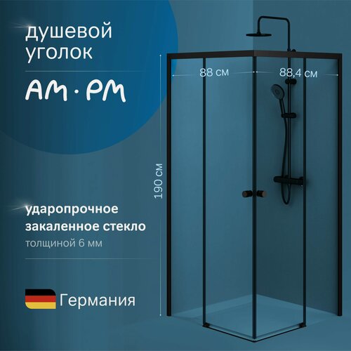Изображение товара Душевой уголок AM.PM X-Joy Square Slide, черный, прозрачный, 90x90 см