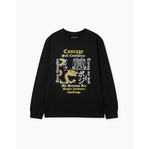 фото Лонгслив gloria jeans, размер 10-12л/146-152, черный