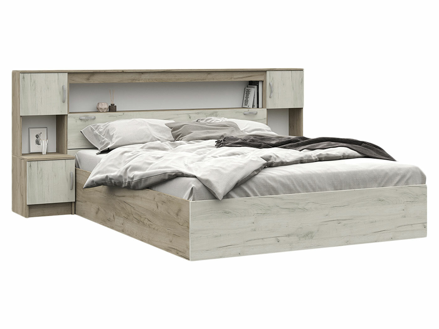 фото Двуспальная кровать Стендмебель Бриз Дуб Крафт серый / Дуб Крафт белый
