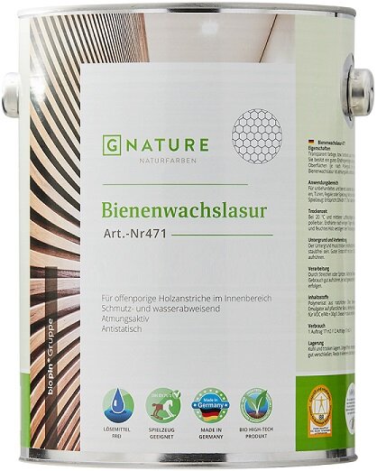 Лазурь с Пчелиным Воском Gnature 471 Bienenwachslasur 0.375л 5018 Серо-Бежевый для Деревянных Стен и Потолков на Основе Масла и Воска.