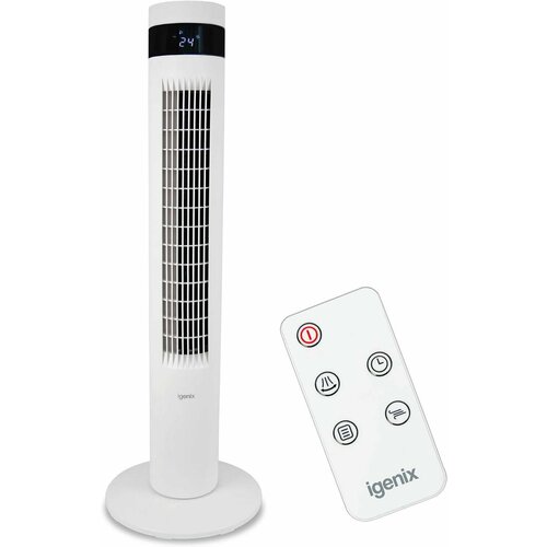 Вертикальный вентилятор Igenix IGFD6035W 35 дюймов с дистанционным управлением таймер на 12 часов 3 скорости ветра сенсорное управление напольный белый 2700000₽