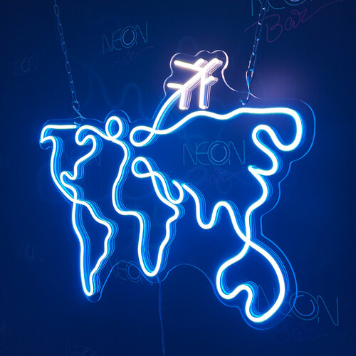 Неоновая вывеска / светильник декоративный с надписью Карта мира 65х48 см