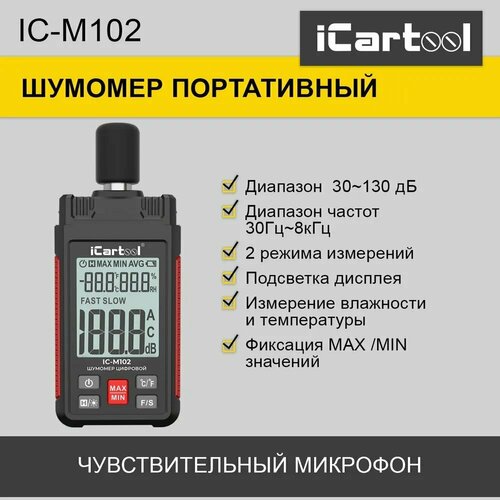 Шумомер цифровой iCartool IC-M102 мягкий индуктор нагреватель длиной 1 м icartool ic 001