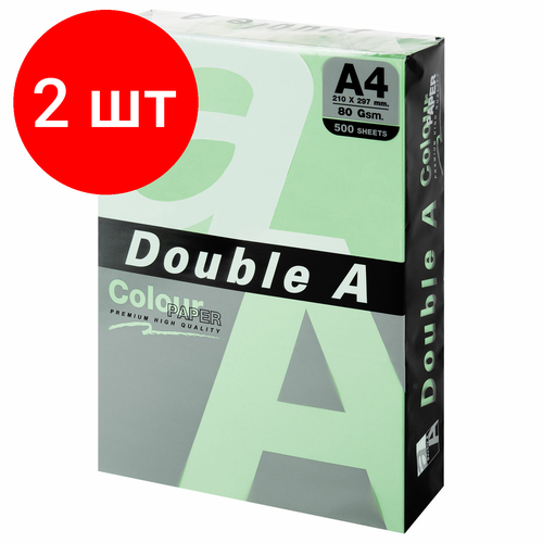 Комплект 2 шт, Бумага цветная DOUBLE A, А4, 80 г/м2, 500 л, пастель, светло-зеленая