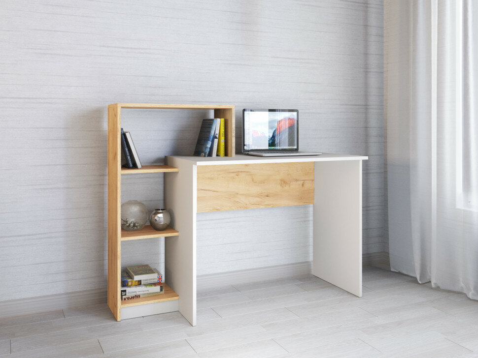 фото Стол компьютерный Квартет-2 (1250*1020*500), белый/дуб крафт золотой