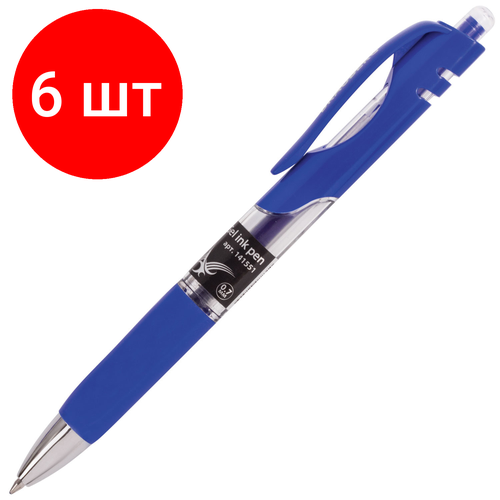 Комплект 6 шт, Ручка гелевая автоматическая с грипом BRAUBERG Black Jack, синяя, трехгранная, узел 0.7 мм, линия письма 0.5 мм, 141551