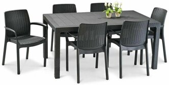 Садовая мебель. Набор RODOS, стол большой прямоугольный на 6 персон 160х95х75, 6 стульев, цвет венге.