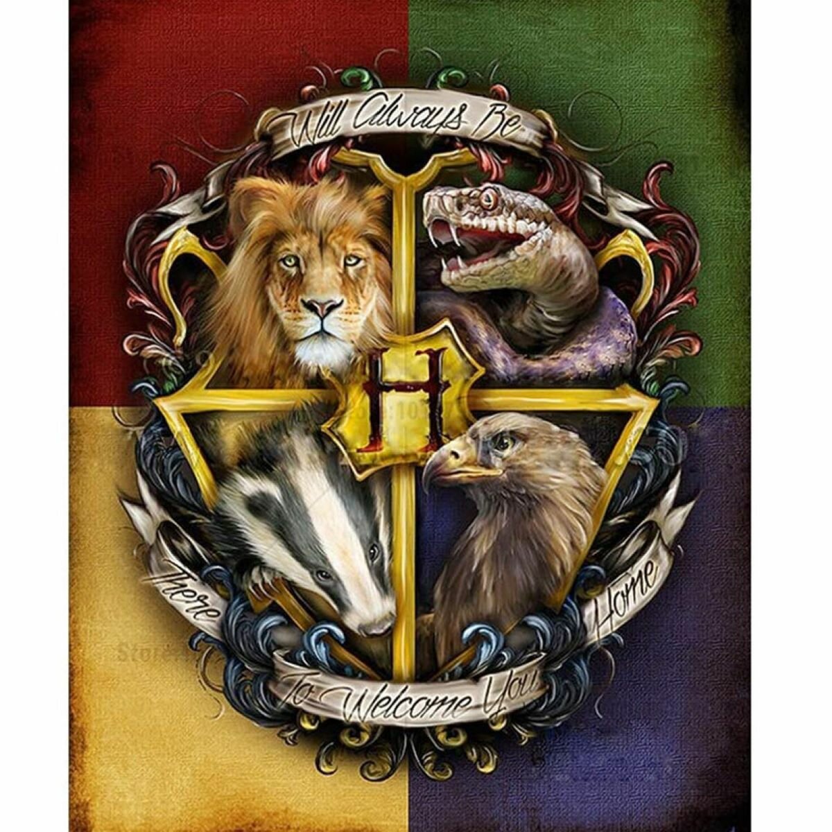 Картина по номера герб Хогвартс в реалистичном стиле холсте 40x50 см с красками и кистью/ Гарри Поттер