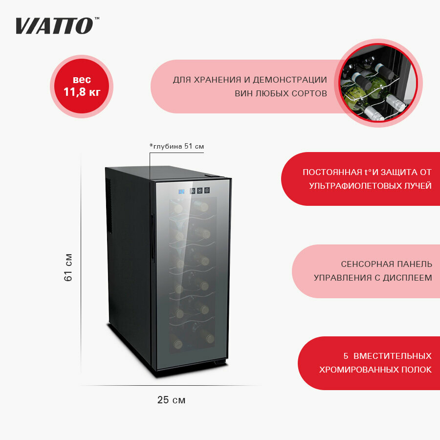 Винный холодильник Viatto VA-JC33 на 12 бутылок Шкаф для вина Мини бар Холодильник для вина
