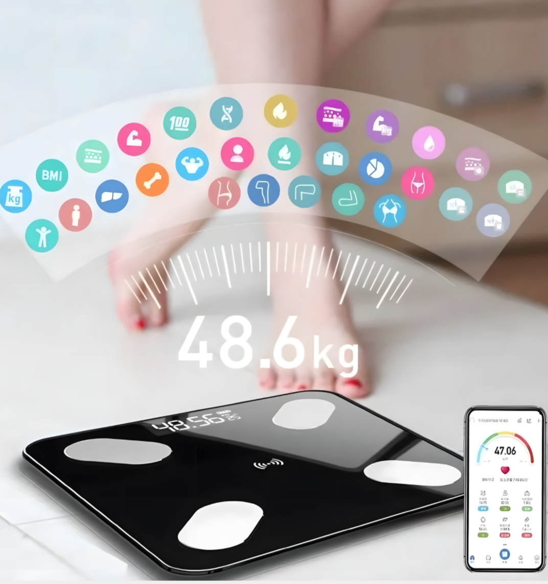 Напольные умные весы с расчётом 12 показателей качества тела совместимые для Android, IOS черные без рисунка - фотография № 8