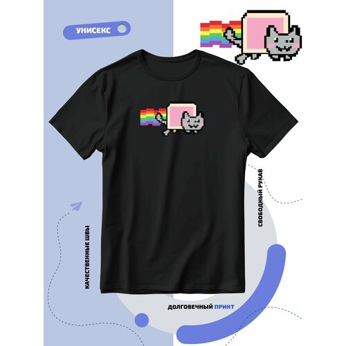 Футболка SMAIL-P мем с радужным котом из игры nyan cat-нян кэт, размер 6XL, черный printio футболка классическая nyan cat